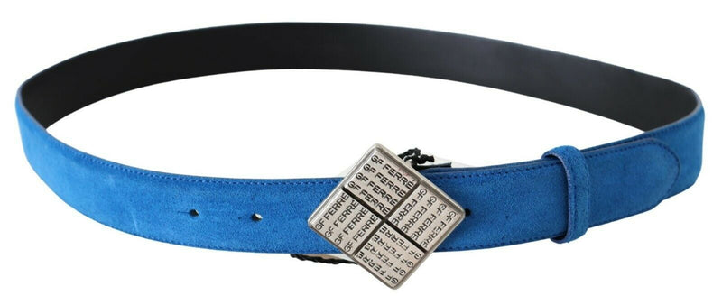 GF Ferre Blue Leather Silver Square Logo Buckle Waist Women's Belt