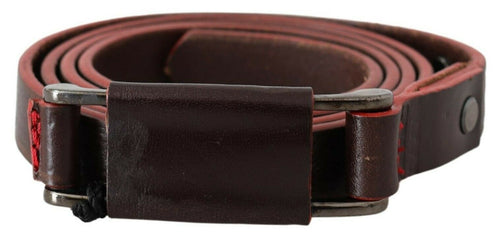 Costume National Brown Leather Double Rustic Silver Buckle Women's Belt