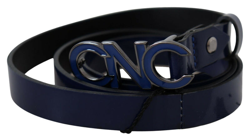 Costume National Blue Leather Logo Skinny Fashion  Men's Belt