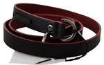 Costume National Black Red Skinny Leather Logo Women's Belt
