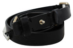 GF Ferre Elegant Black Leather Fashion Belt with Gold-Tone Women's Buckle