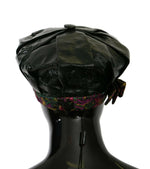 Dolce & Gabbana Elegant Black Beret Cap with Floral Women's Lining