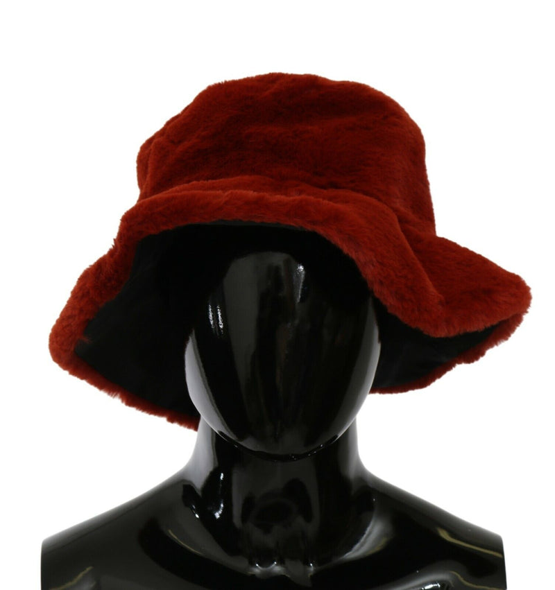 Dolce & Gabbana Red Bordeaux Fur Wide Brim Bucket Women's Hat