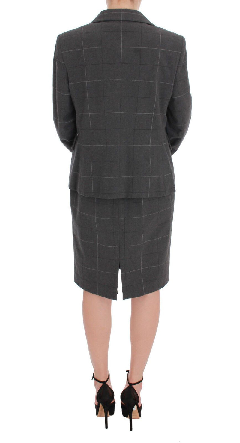 BENCIVENGA Gray Checkered Cotton Blazer Dress Set Women's Suit