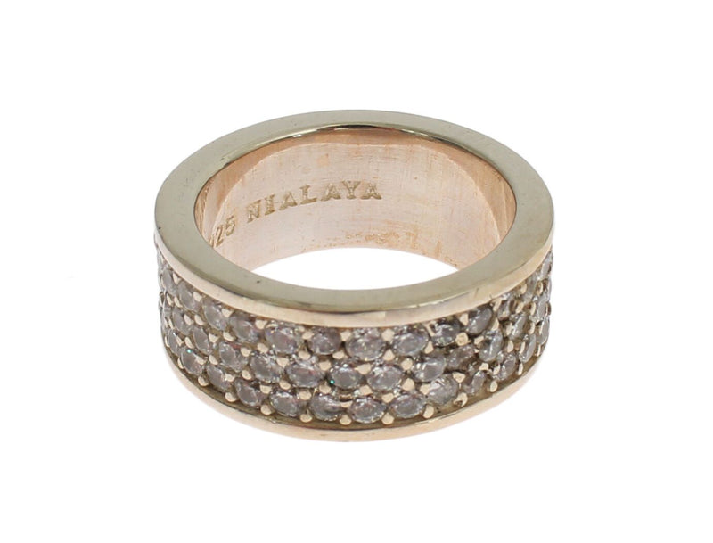 Nialaya Glamorous Silver CZ Crystal Embellished Women's Ring