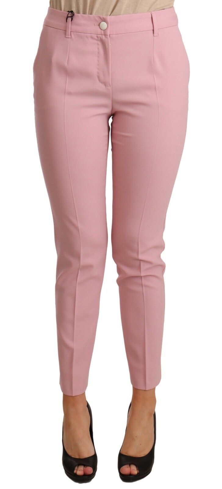 Dolce & Gabbana Pink Wool Stretch High Waist Trouser Women's Pants
