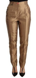 Dolce & Gabbana Gold Silk Tapered Trouser Metallic Women's Pants