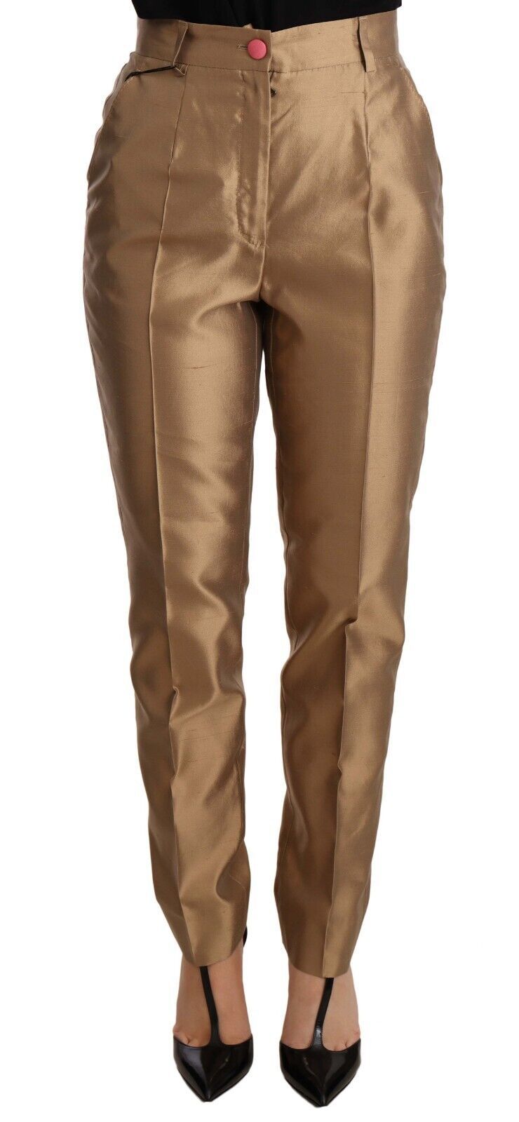 Dolce & Gabbana Elegant Tapered Silk Trousers in Women's Gold