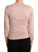Dolce & Gabbana Pink Silk Knit Rose Button Cardigan Women's Sweater