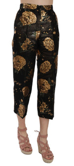 Dolce & Gabbana Black Gold Floral Jacquard Cropped Women's Pants