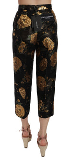 Dolce & Gabbana Black Gold Floral Jacquard Cropped Women's Pants