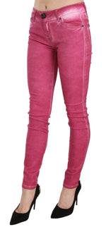 Dolce & Gabbana Pink Velvet Mid Waist Skinny Trouser Women's Pants