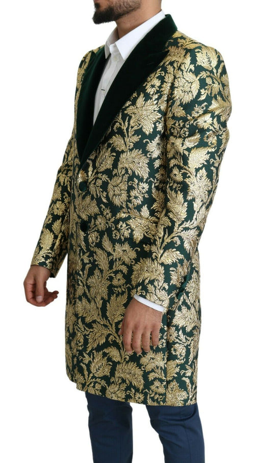 Dolce & Gabbana DOLCE &amp; GABBANA Jacket SICILIA Green Gold Jacquard Long Men's Coat