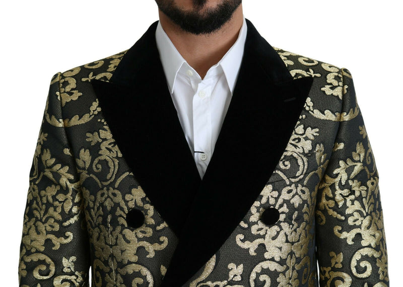 Dolce & Gabbana Black Gold Jacquard Long Coat SICILIA Men's Jacket