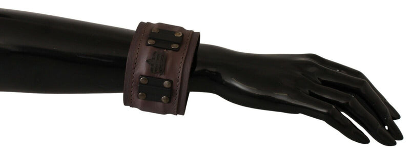 Scervino Street Brown Leather Branded Wide Buckle Closure Women's Bracelet