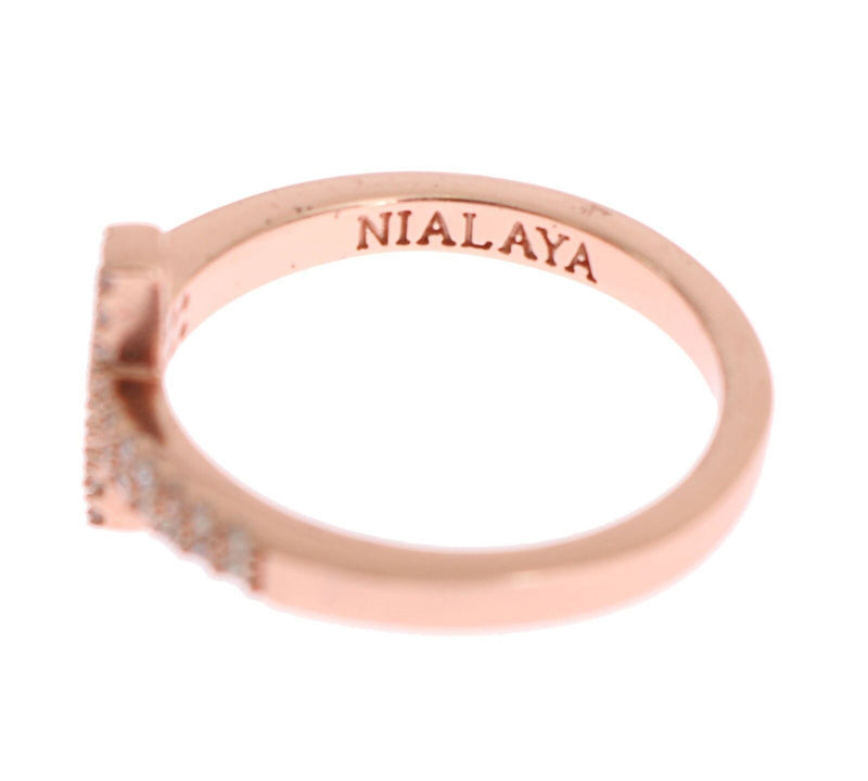 Nialaya Elegant Pink Crystal Encrusted Silver Women's Ring