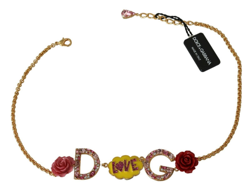 Dolce & Gabbana Gold Crystal Charm Statement Women's Necklace