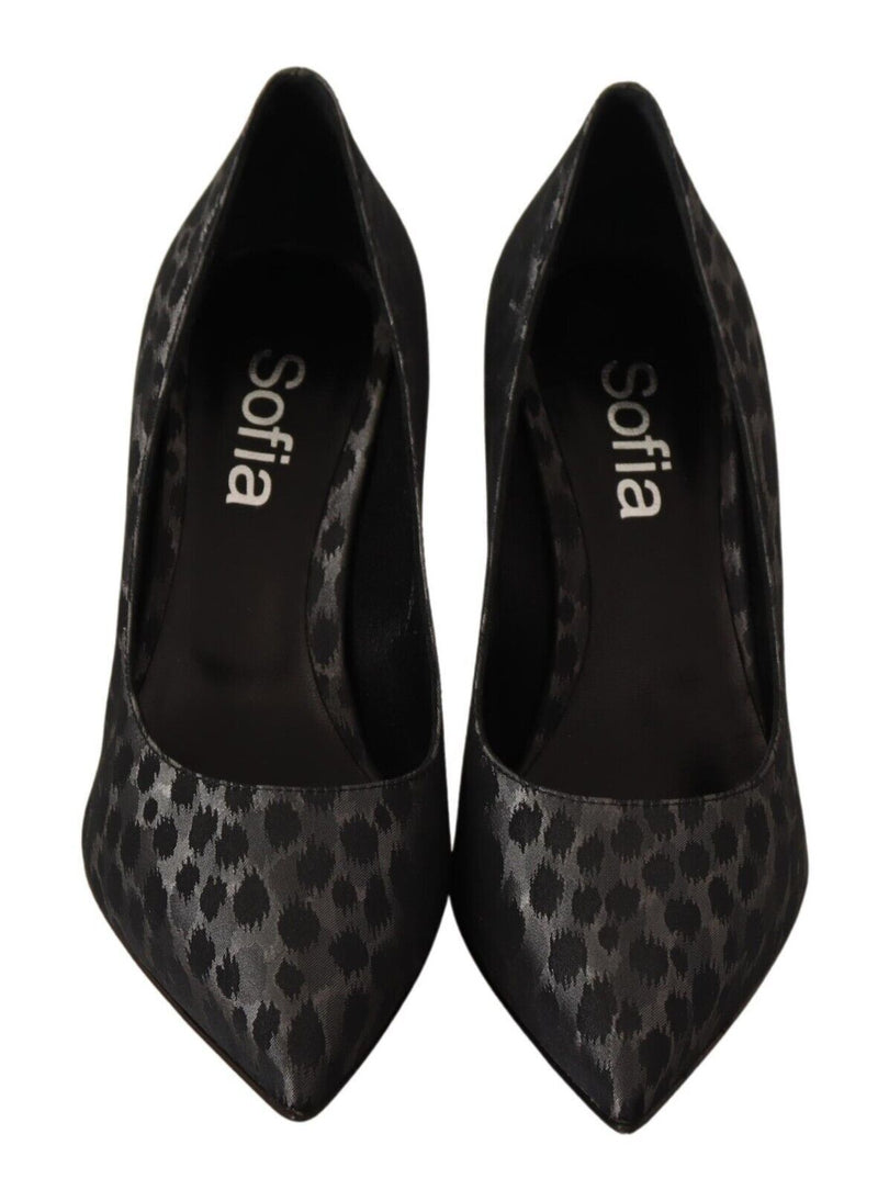 Sofia Black Leopard Leather Stiletto High Heels Pumps Women's Shoes