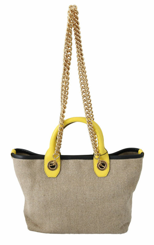 Dolce & Gabbana Beige Gold Chain Strap Shoulder Sling Purse Tote Women's Bag