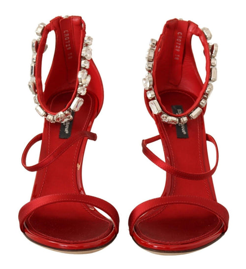 Dolce & Gabbana Red Crystal-Embellished Heel Women's Sandals
