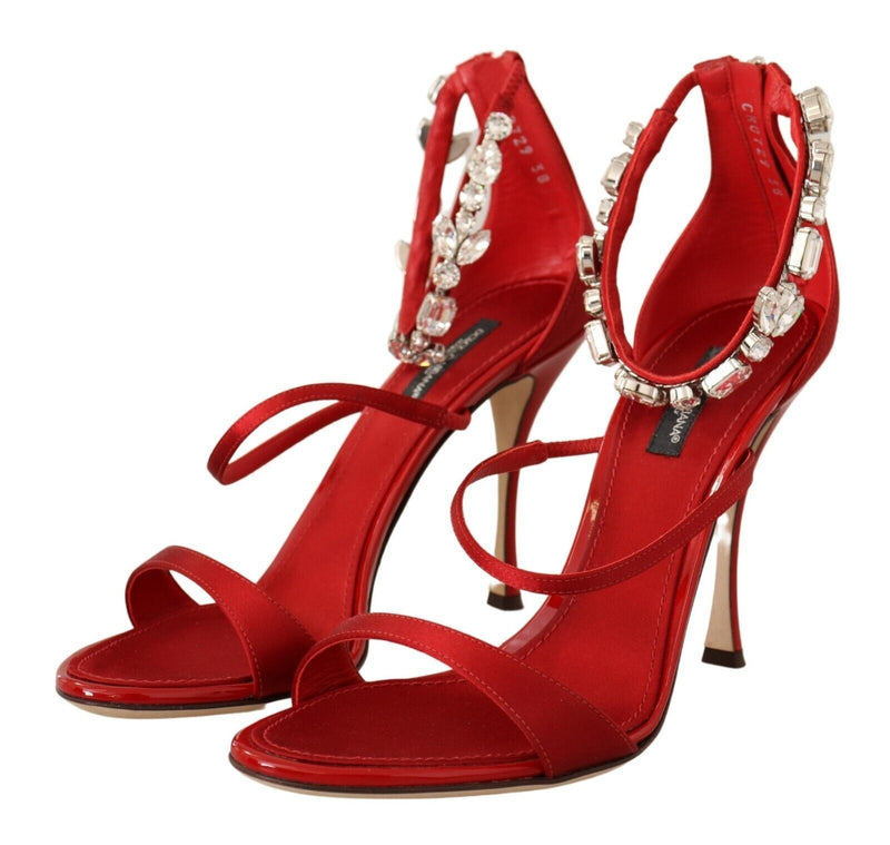 Dolce & Gabbana Red Crystal-Embellished Heel Women's Sandals