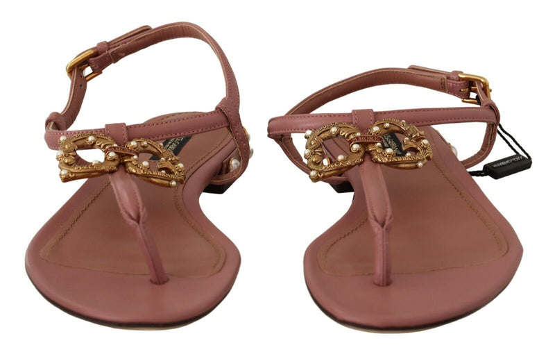 Dolce & Gabbana Elegant Pink Leather Ankle Strap Women's Sandals