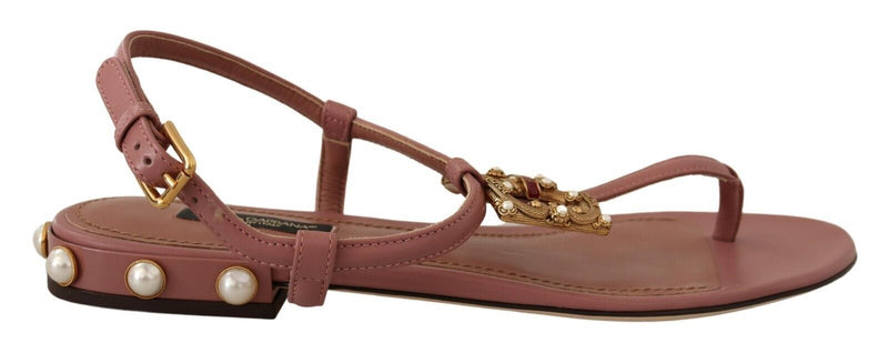 Dolce & Gabbana Pink DG Amore Logo Leather Sandals Women's Shoes