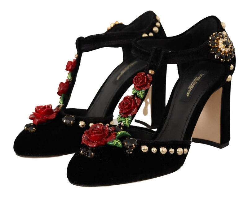 Dolce & Gabbana Elegant Velvet T-Strap Mary Jane Women's Pumps