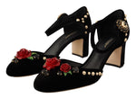 Dolce & Gabbana Elegant Velvet Studded Heels with Floral Women's Accent