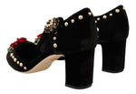 Dolce & Gabbana Elegant Velvet Studded Heels with Floral Women's Accent