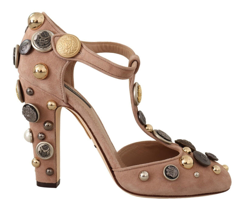 Dolce & Gabbana Pink Suede Embellished T-strap Pumps Women's Shoes