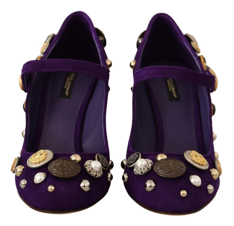 Dolce & Gabbana Purple Suede Embellished Pump Mary Jane Women's Shoes