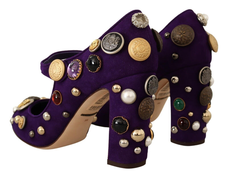 Dolce & Gabbana Elegant Suede Heels with Jewel Women's Buttons