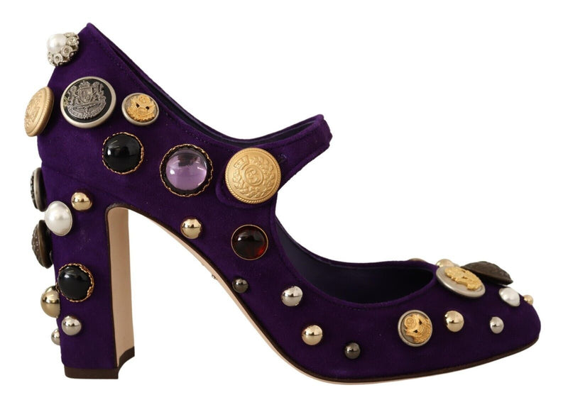 Dolce & Gabbana Purple Suede Embellished Pump Mary Jane Women's Shoes