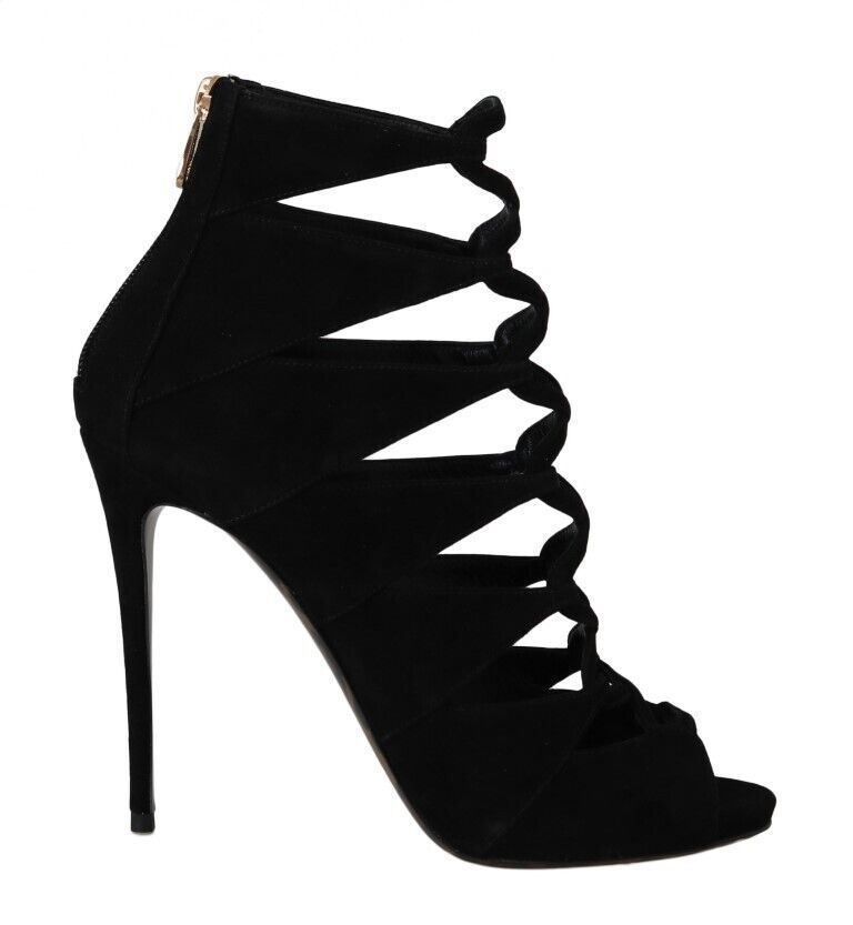 Dolce & Gabbana Black Suede Ankle Strap Sandals Boots Women's Shoes