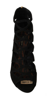 Dolce & Gabbana Black Suede Ankle Strap Sandals Boots Women's Shoes