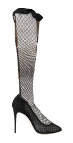 Dolce & Gabbana Black Netted Sock Heels Pumps Women's Shoes