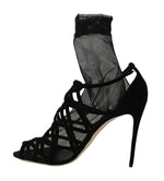Dolce & Gabbana Black Suede Tulle Ankle Boot Women's Sandals
