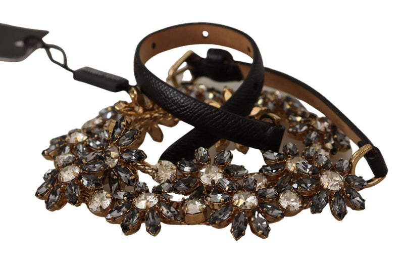 Dolce & Gabbana Elegant Crystal Daisy Chain Leather Women's Belt