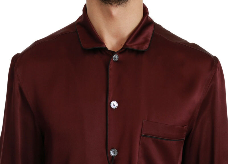 Dolce & Gabbana Bordeaux Silk Pajama-Inspired Men's Shirt