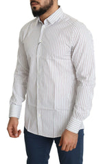 Dolce & Gabbana Elegant White Striped Cotton Dress Men's Shirt