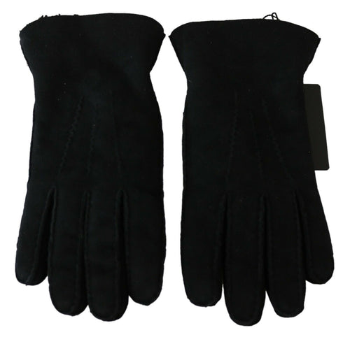 Dolce & Gabbana Black Leather Motorcycle Biker Mitten Men's Gloves