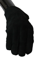 Dolce & Gabbana Black Leather Motorcycle Biker Mitten Men's Gloves
