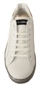 Dolce & Gabbana Elegant White &amp; Gold Leather Men's Sneakers