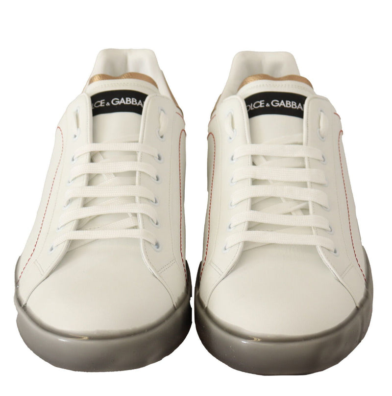 Dolce & Gabbana Elegant White &amp; Gold Leather Men's Sneakers