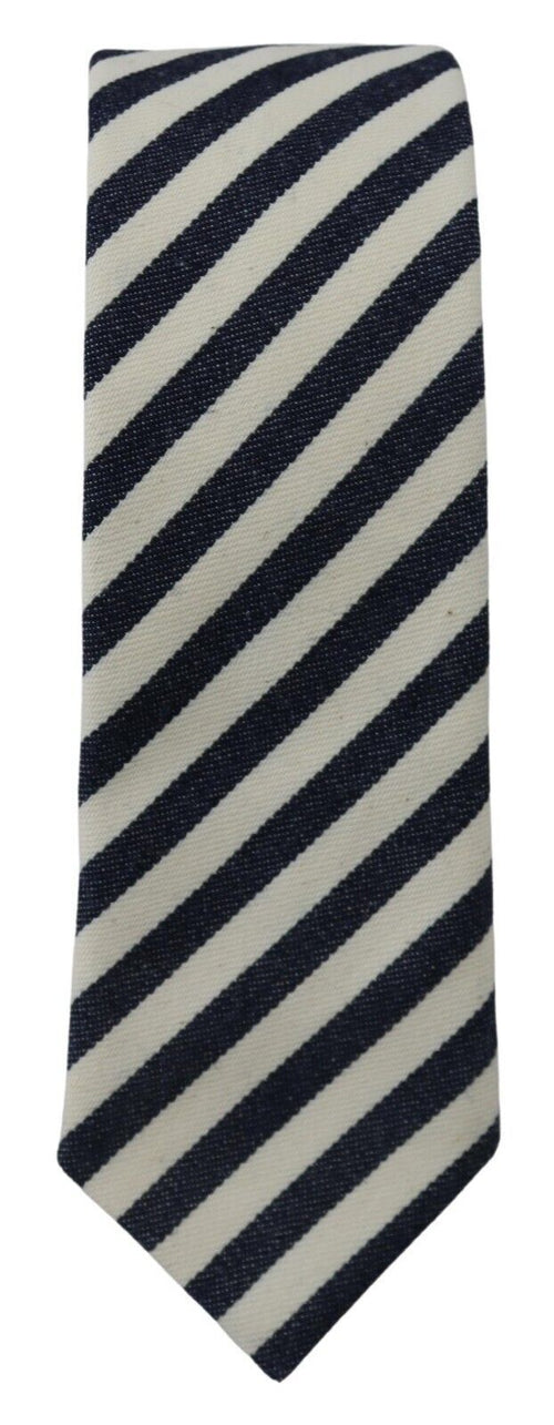 Denny Rose White Blue Striped Classic Adjustable Men Silk Men's Tie
