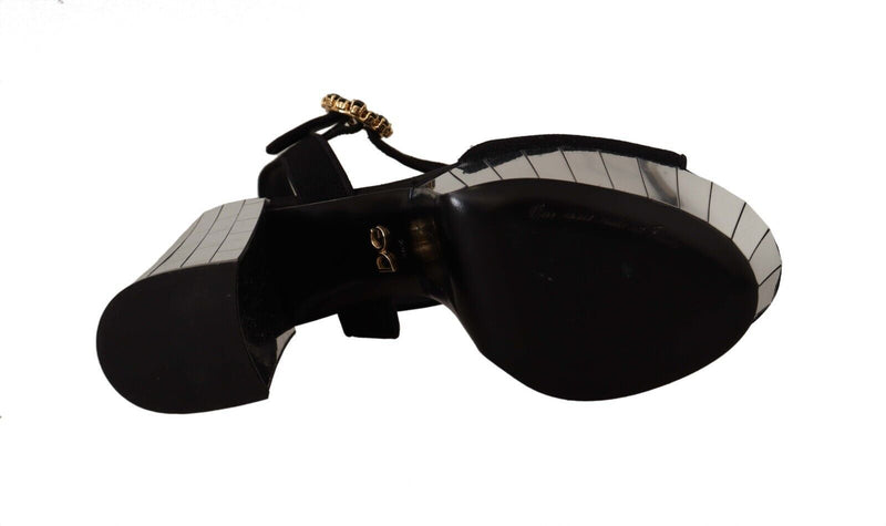 Dolce & Gabbana Black Crystals Ankle Strap Platform Sandals Women's Shoes
