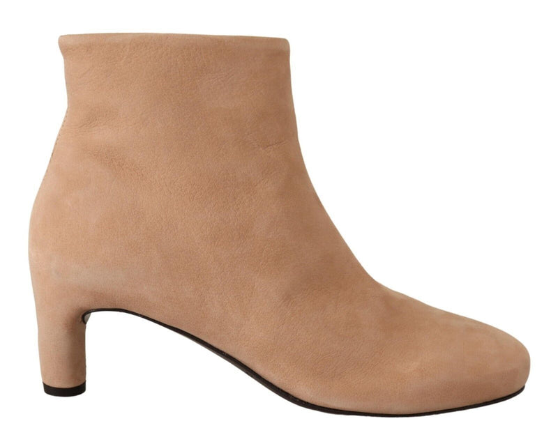 DEL CARLO Beige Suede Leather Mid Heels Pumps Boots Women's Shoes