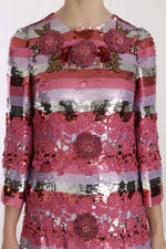 Dolce & Gabbana Pink Floral Sequined Crystal Gown Women's Dress