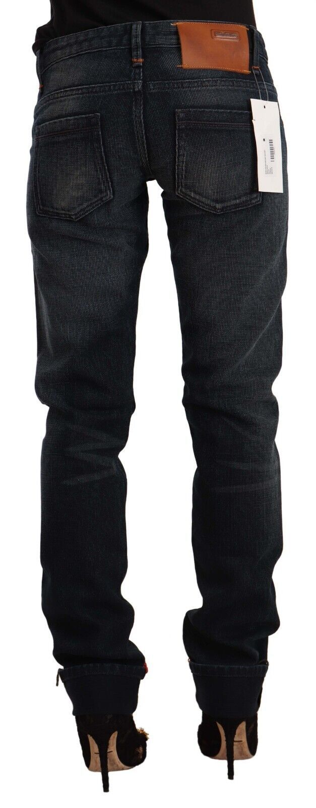 Acht Black Washed Cotton Skinny Denim Low Waist Women's Jeans